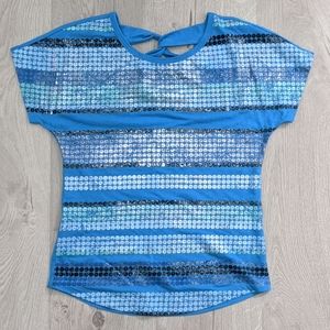 NWOT girls blue short sleeve sequin print top